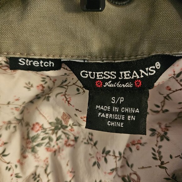 Authentic Guess Jeans Stretch Jacket Army Green with Floral Liner Girls Size S/P - Picture 6 of 8